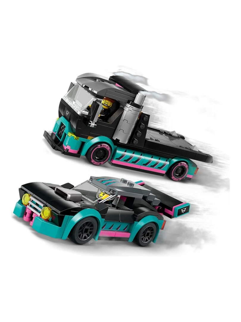 La voiture de course et le camion de transport de voitures   N/A