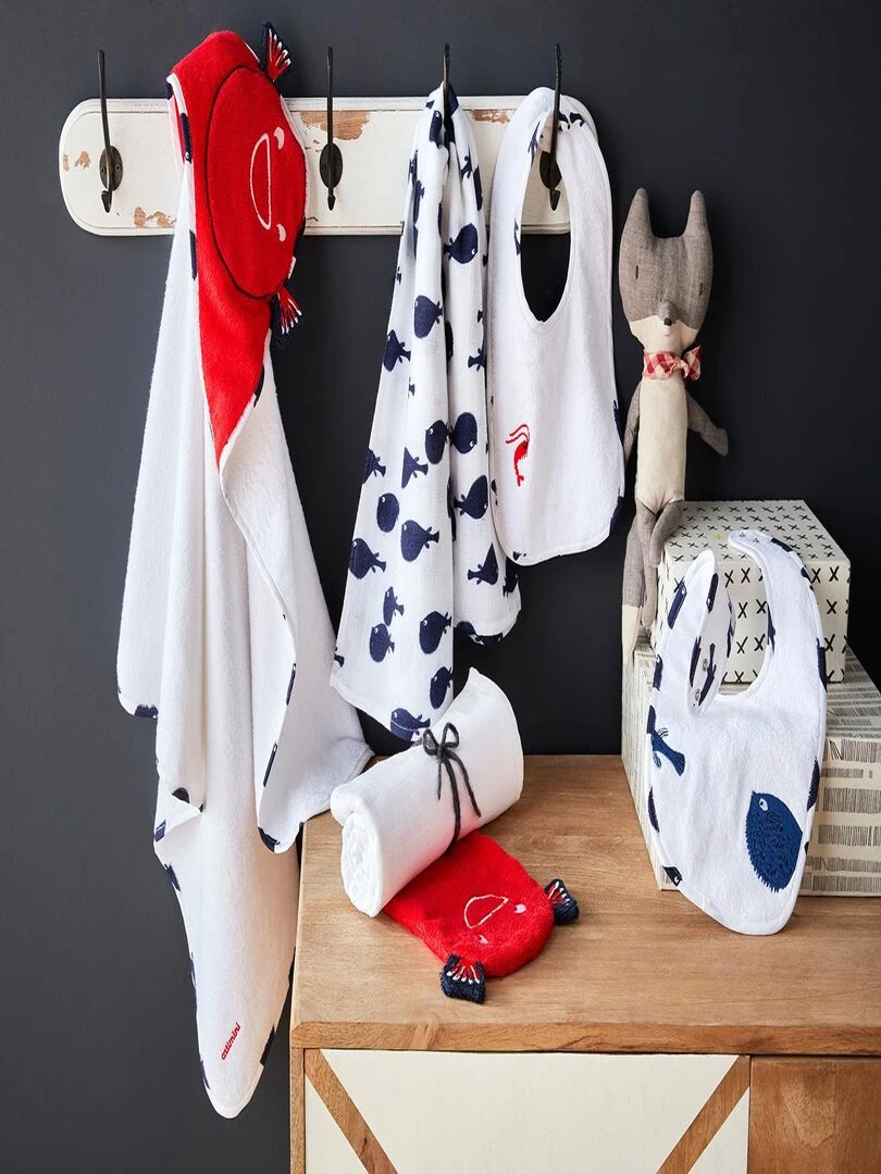 Serviette de bain 80x80 cm + Gant 15x21 cm blanc et rouge   100% Coton   Rouge