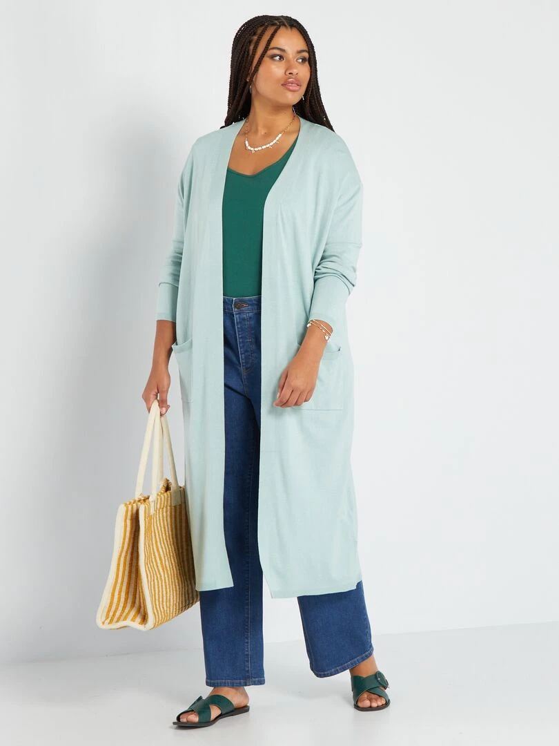 Gilet long en maille Bleu