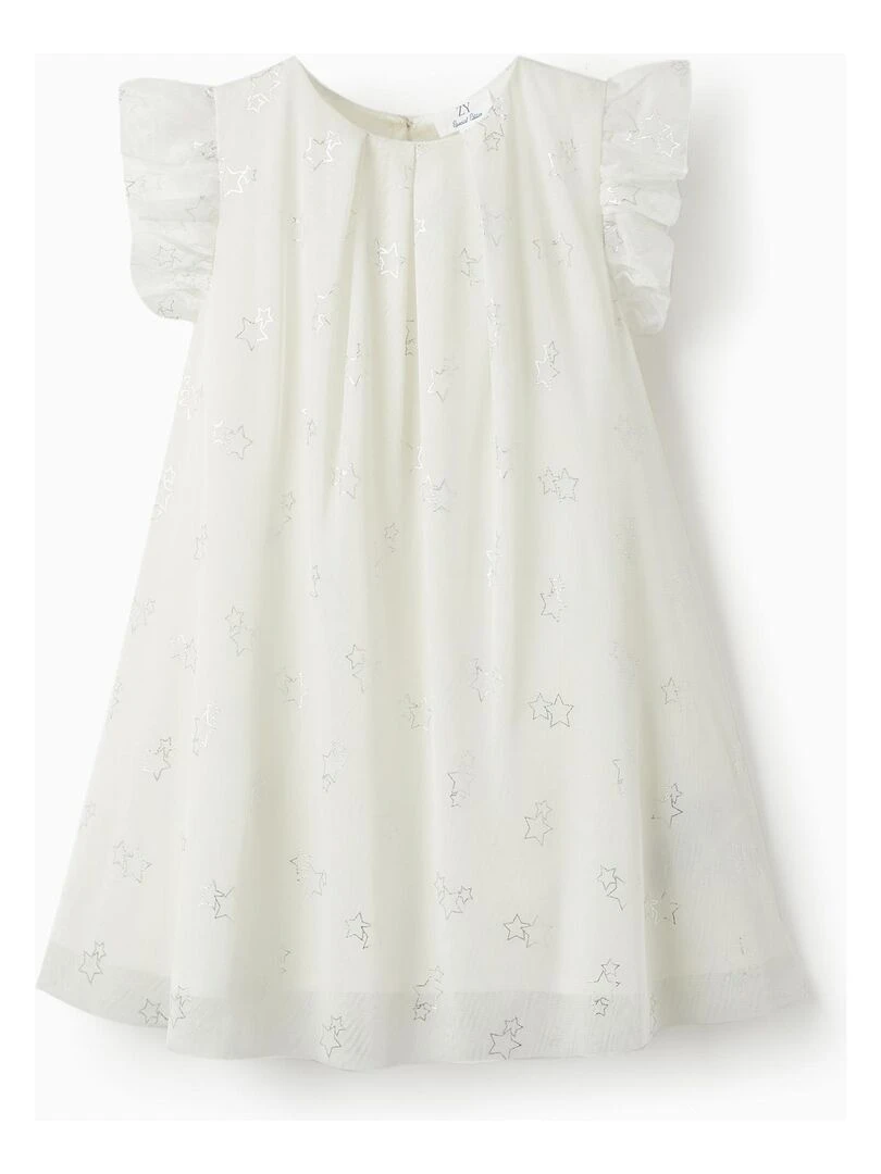 Robe en tulle et coton pour fille 'Special Days Stars' manches courtes CÉRÉMONIE Blanc