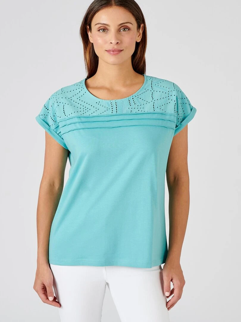Tee shirt détails broderie anglaise Damart Bleu polaire
