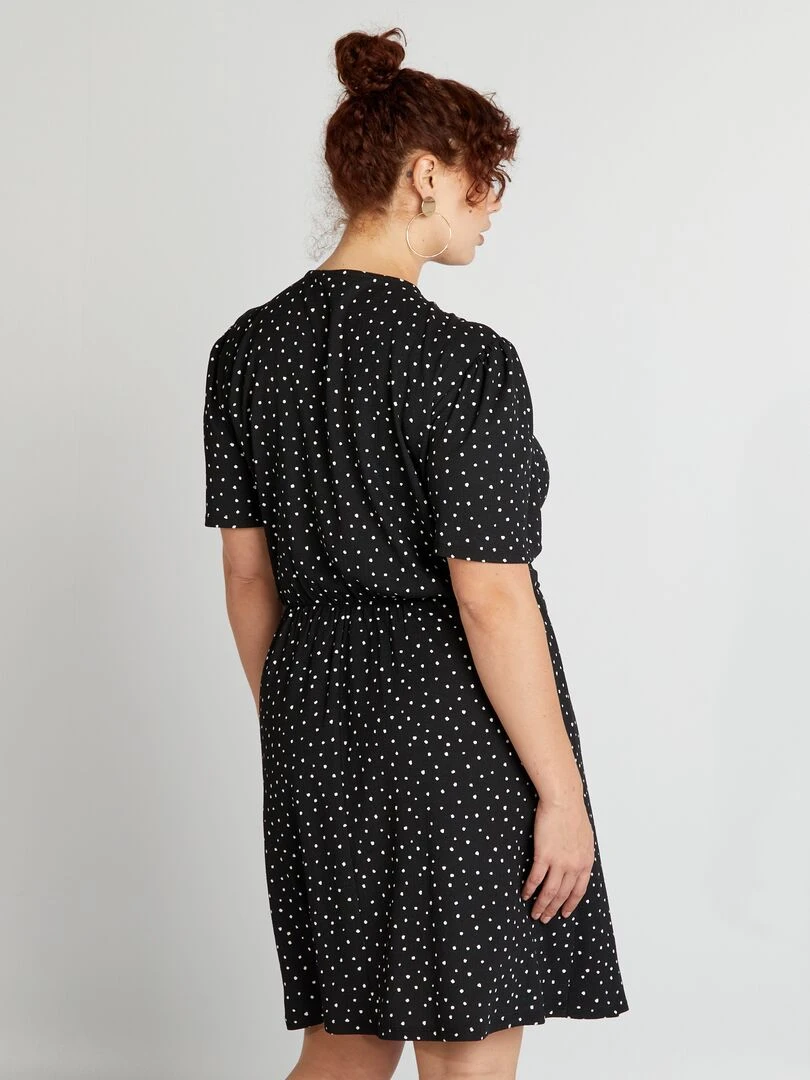 Robe portefeuille crêpée à motif   Noir 'pois'