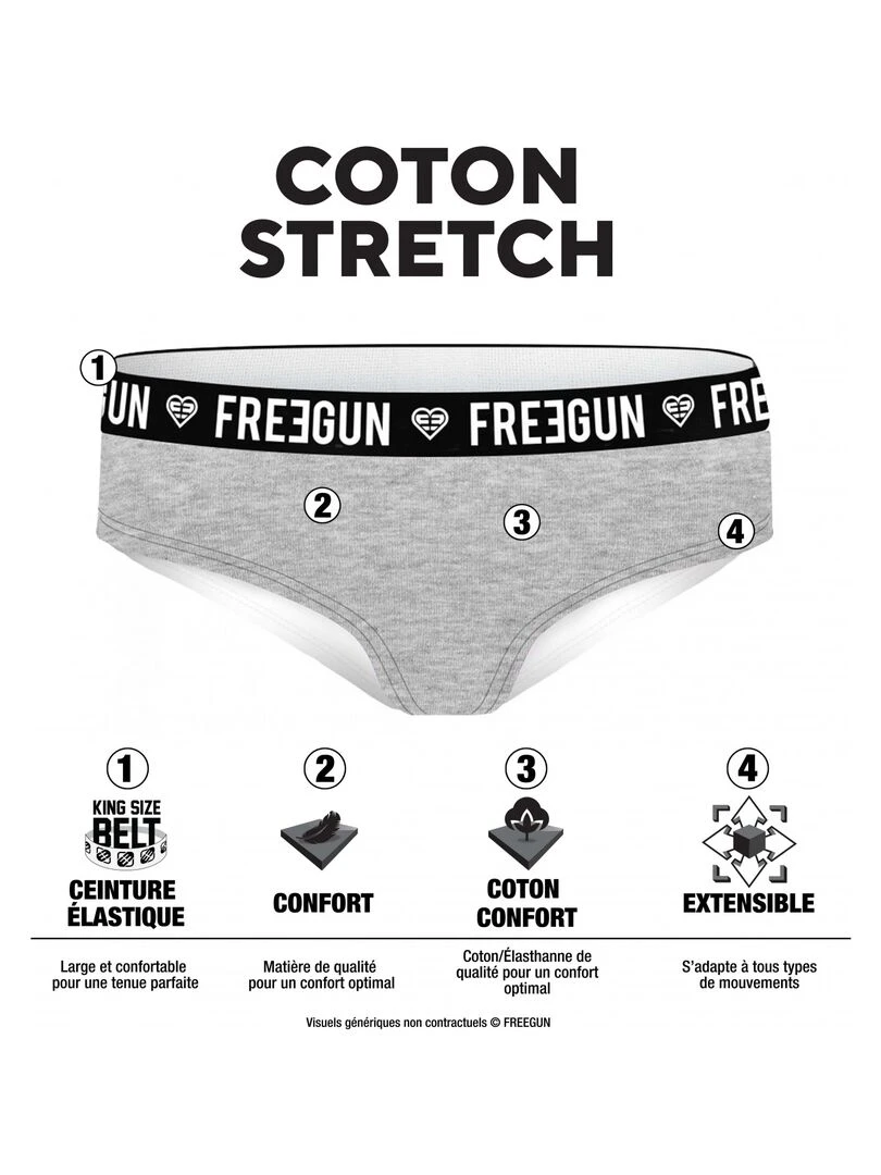 Lot de 4 Boxers coton fille Uni Freegun Noir