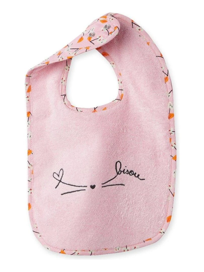 Lot De Deux Bavoirs Escapade Kawaii 100% Coton Blanc et Rose Blanc