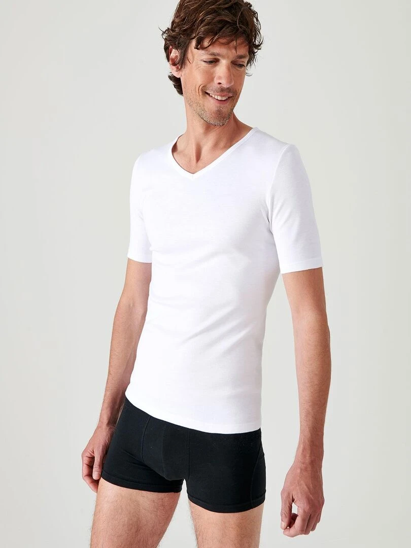 T shirt col V manches courtes maille classique Thermolactyl Damart Blanc