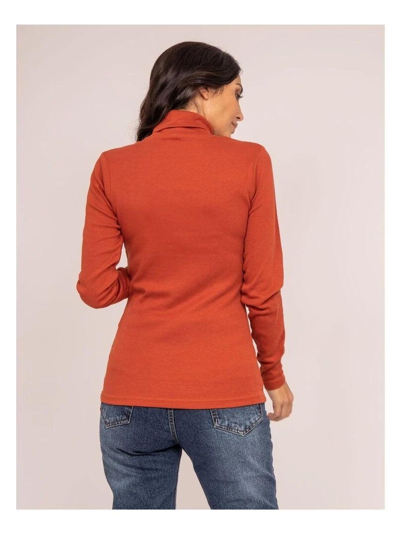 Sous pull col roulé pur coton organique FUSEE Rouge brique