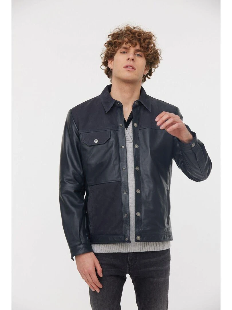 Lee Cooper Blouson cuir YOCTAVIO Bleu marine