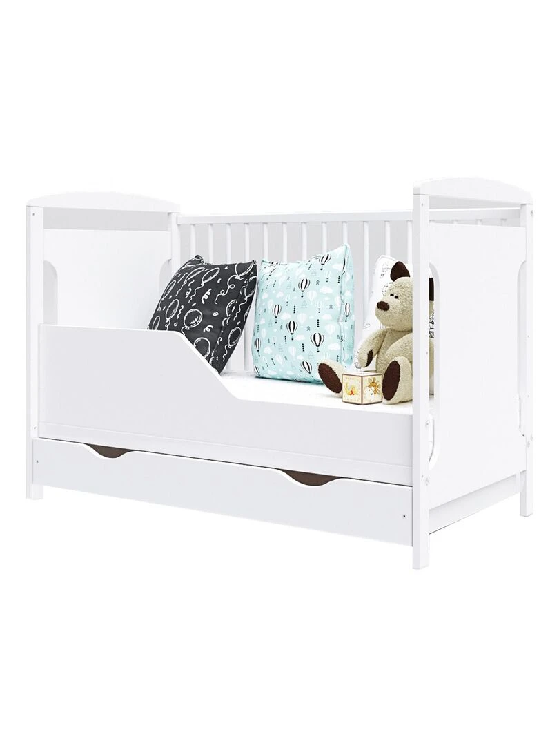 Lit bébé évolutif avec tiroir ELINOR 120x60 cm Blanc