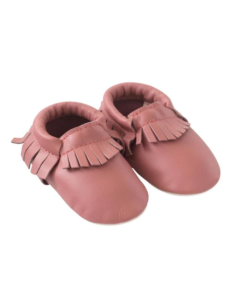 Chaussons cuir souple à franges rose velours Rose