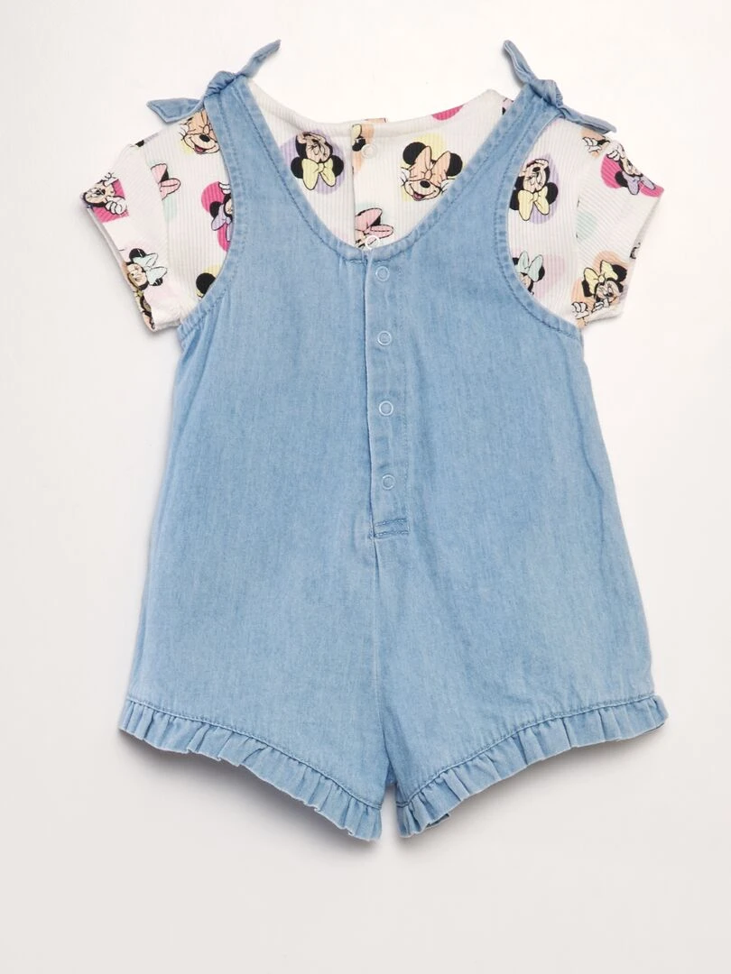 Combishort denim + T shirt imprimé 'Minnie' 2 pièces Minnie