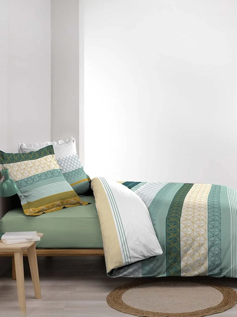 Parure housse couette Julliane Blanc Jaune Bleu