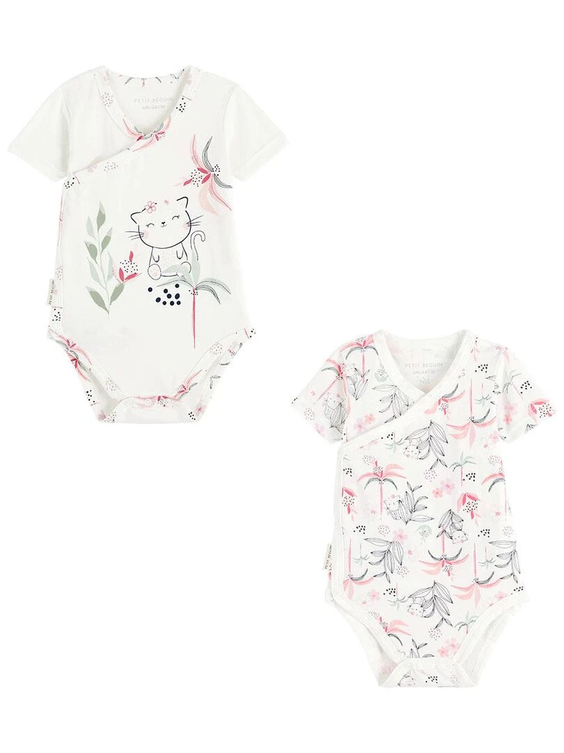 Lot de 2 bodies bébé manches courtes ouverture croisée Bahia Rose