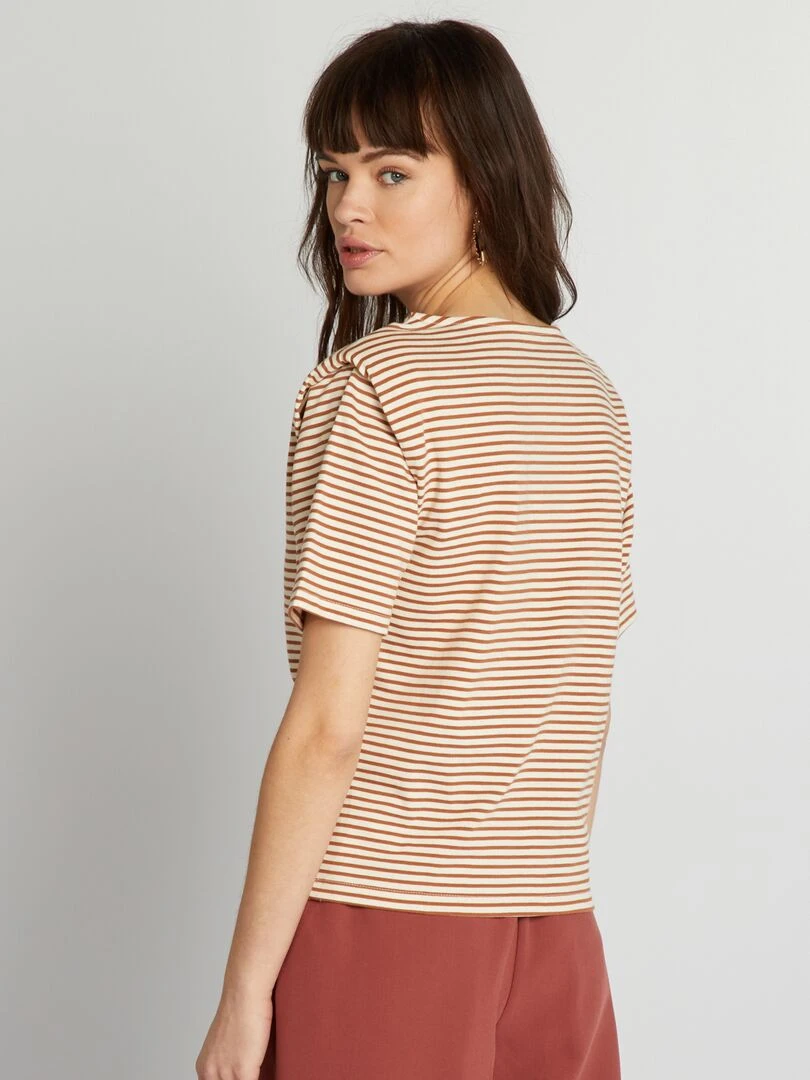 Tee shirt rayé avec épaulettes   Camel