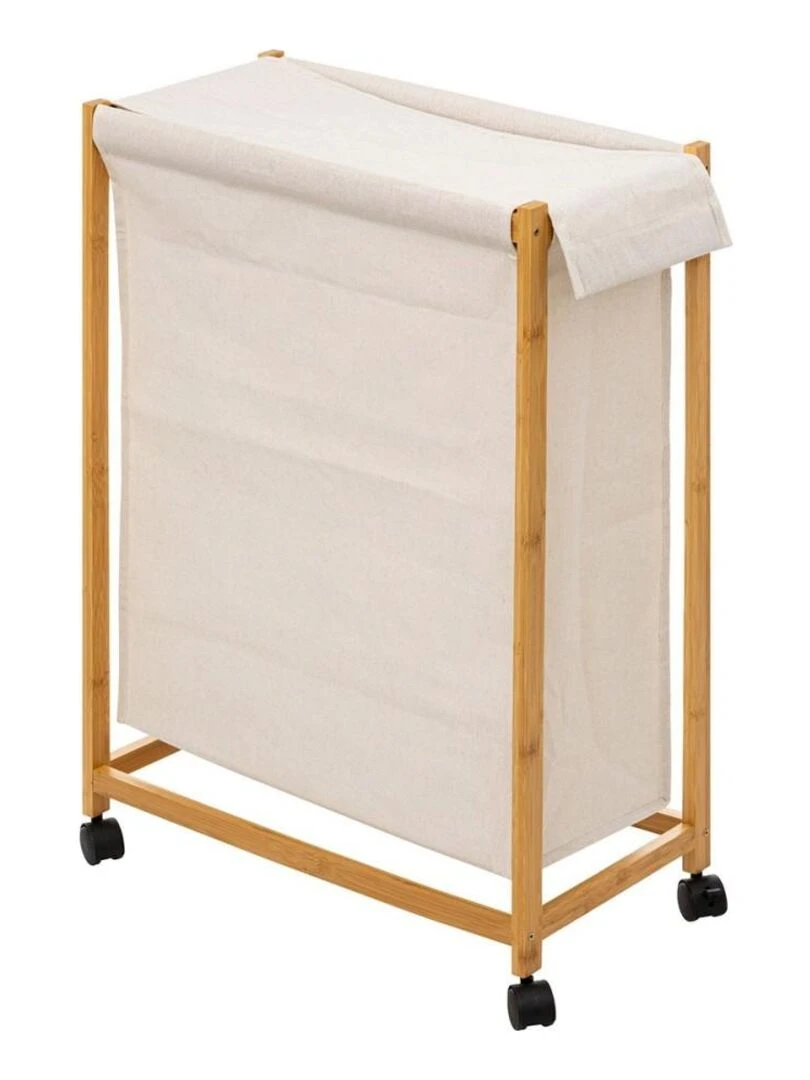 Panier à linge 52L sur roulettes bambou Beige