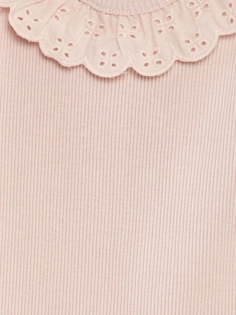 Body côtelé à col brodé   Rose
