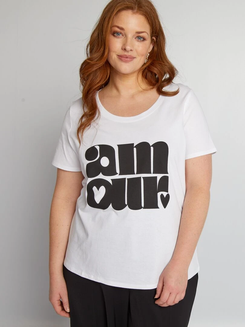 Tee shirt en coton avec imprimé   Blanc/noir