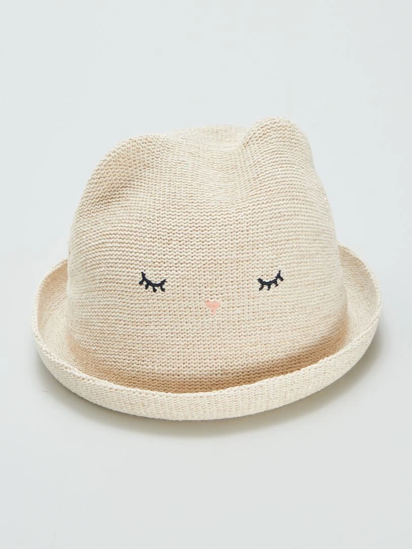 Chapeau de paille avec "oreilles' Beige