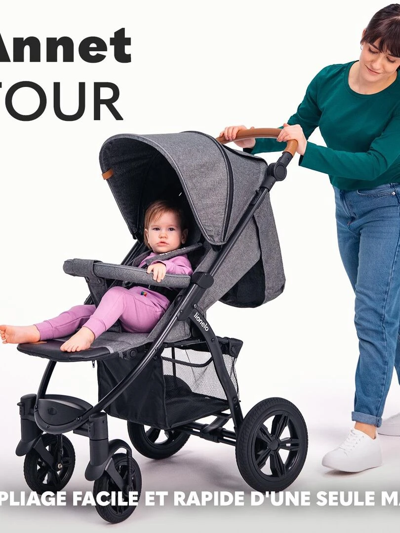 LIONELO Annet Tour Poussette canne universelle Jusqu'à 22 kg Gris Gris Noir