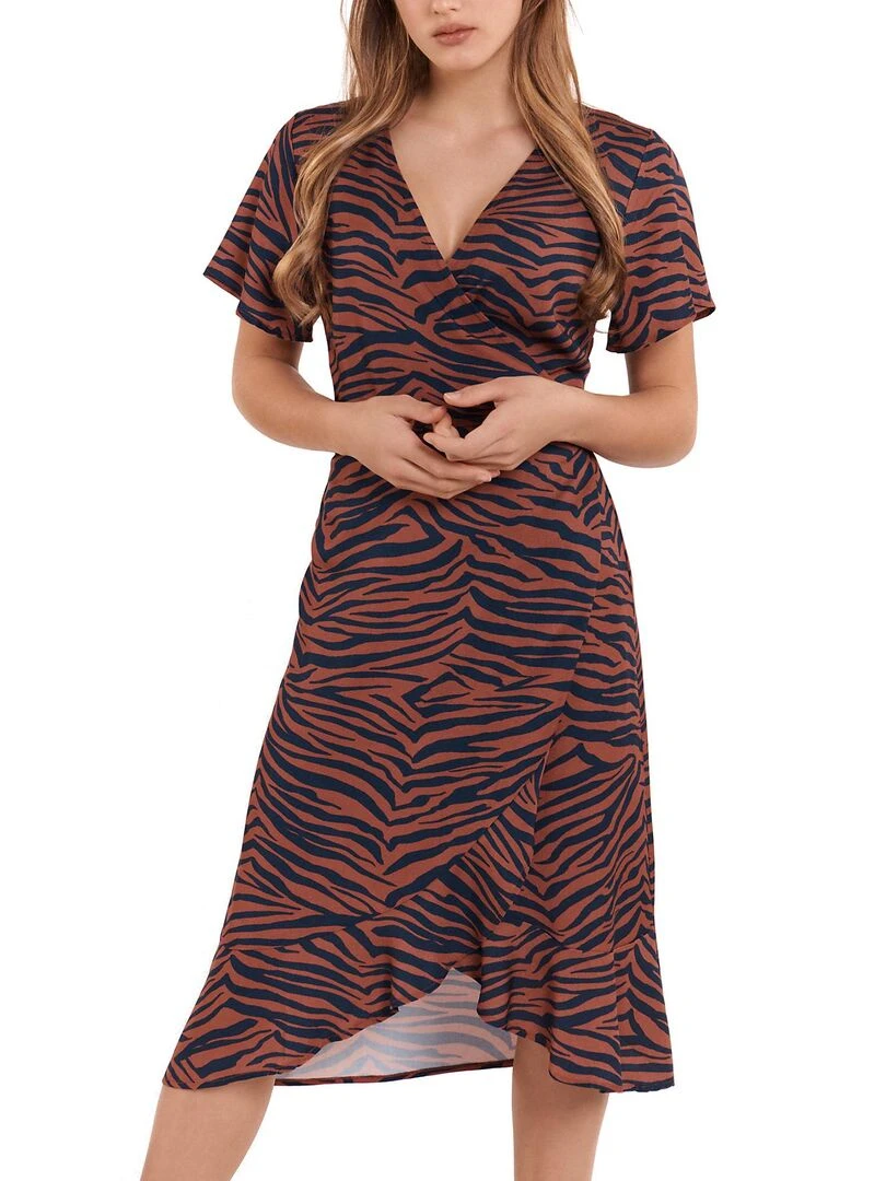 Robe estivale mi longue manches courtes Lima Marron