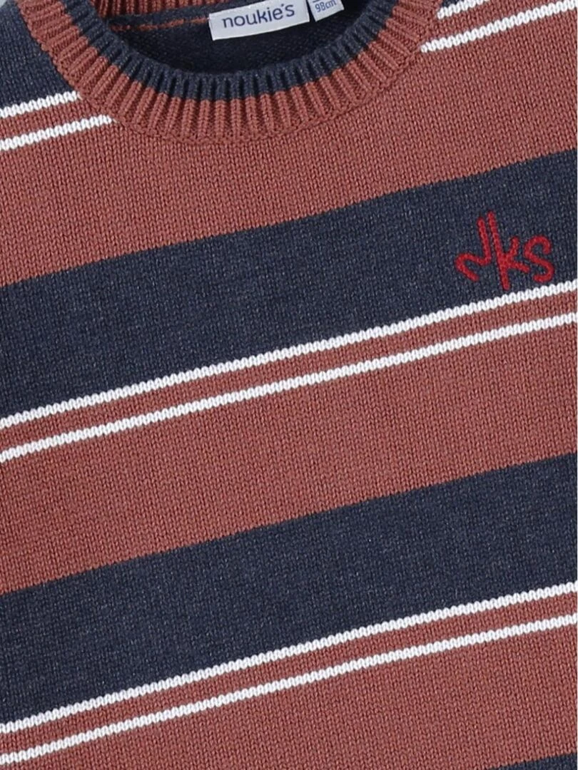 Pull tricot rayé  marine/caramel   Noukie's   Marron