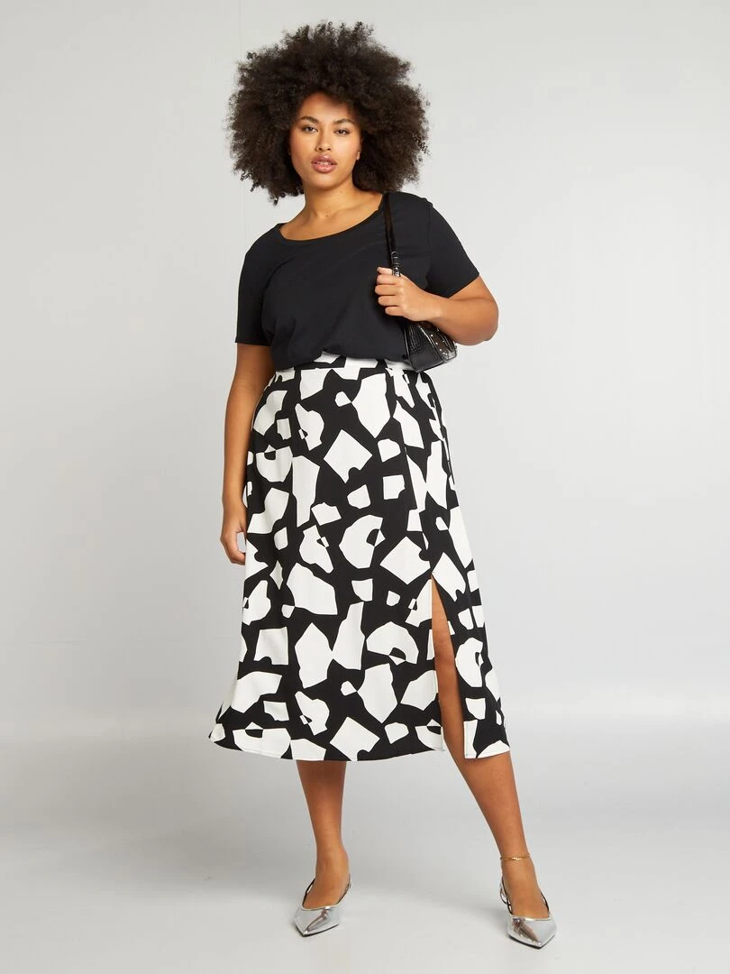 Jupe midi à motif Noir
