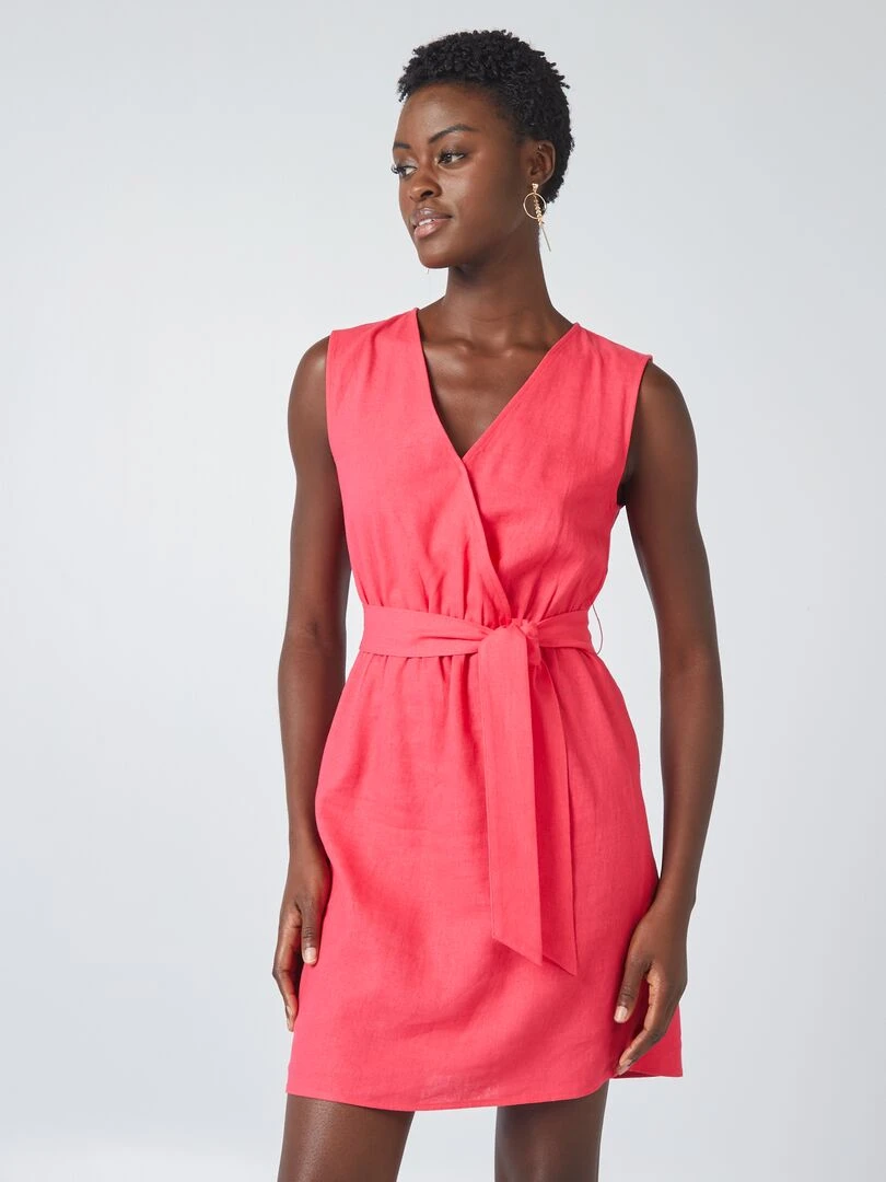 Robe en lin mélangé   Framboise