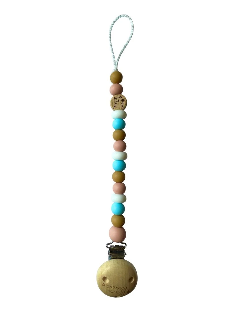 Attache tétine bois et silicone 'Chat' Rose