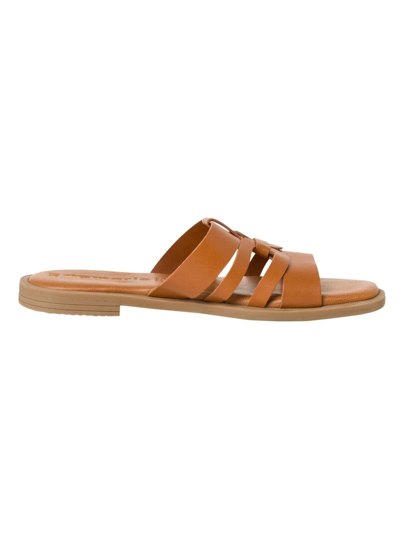 Sandales Plate Cuir Tamaris Marron