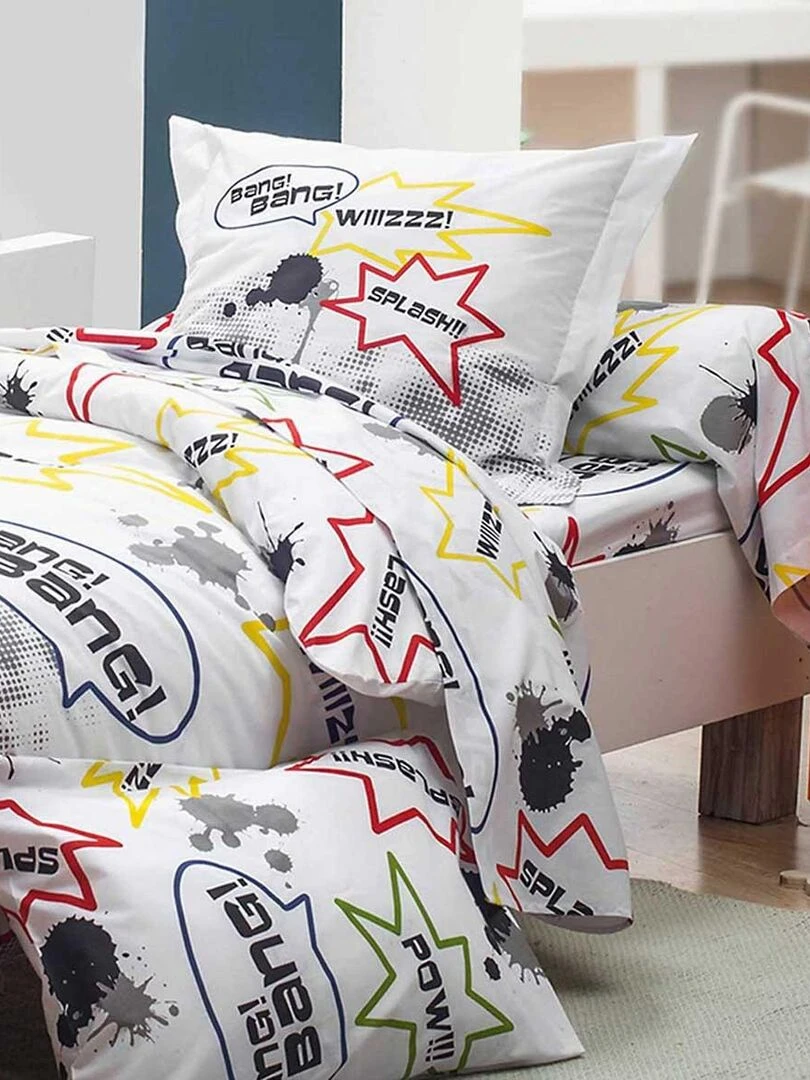 Drap Plat Imprimé "BD" Blanc