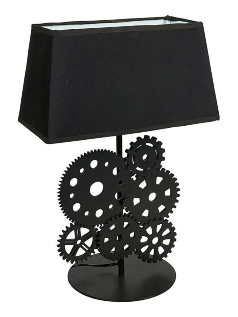 Lampe bois noir tissu rouages Noir