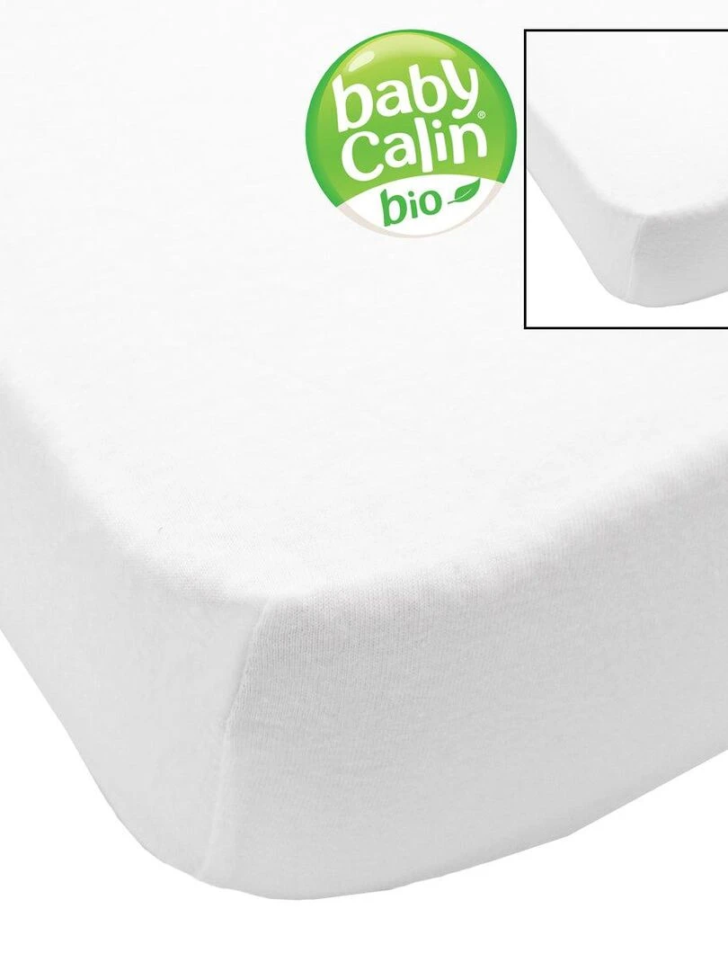 Lot de 2 draps housse 70x140x17 cm bio   Blanc  Blanc   Blanc