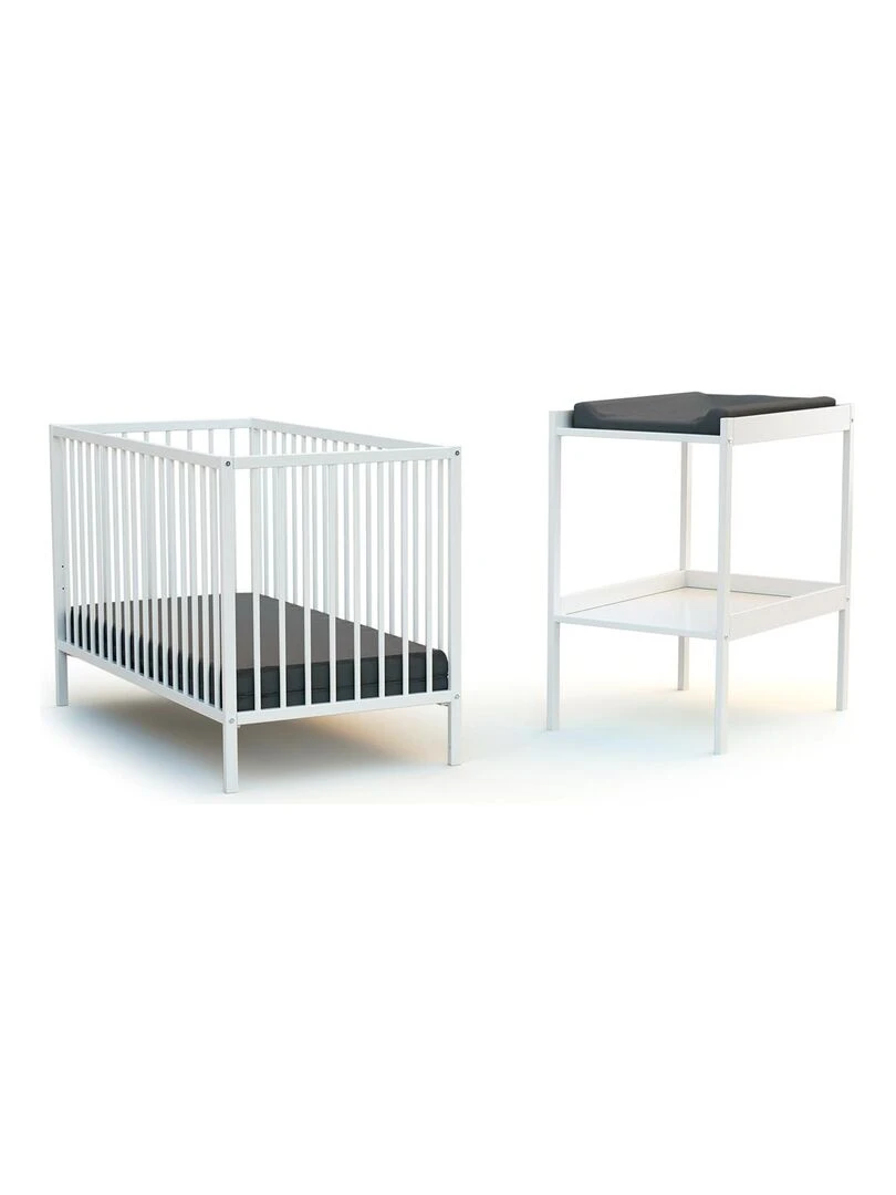 WEBABY Chambre bébé lit et table à langer en bois Blanc