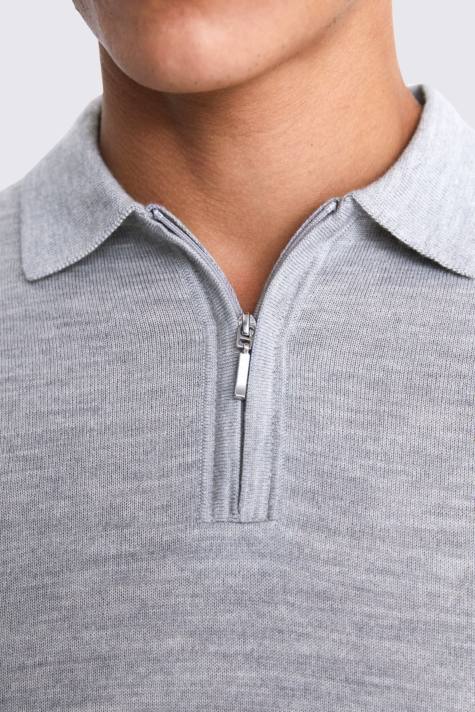 Light Grey Merino Quarter Zip Polo Shirt   Buy Online at Moss
