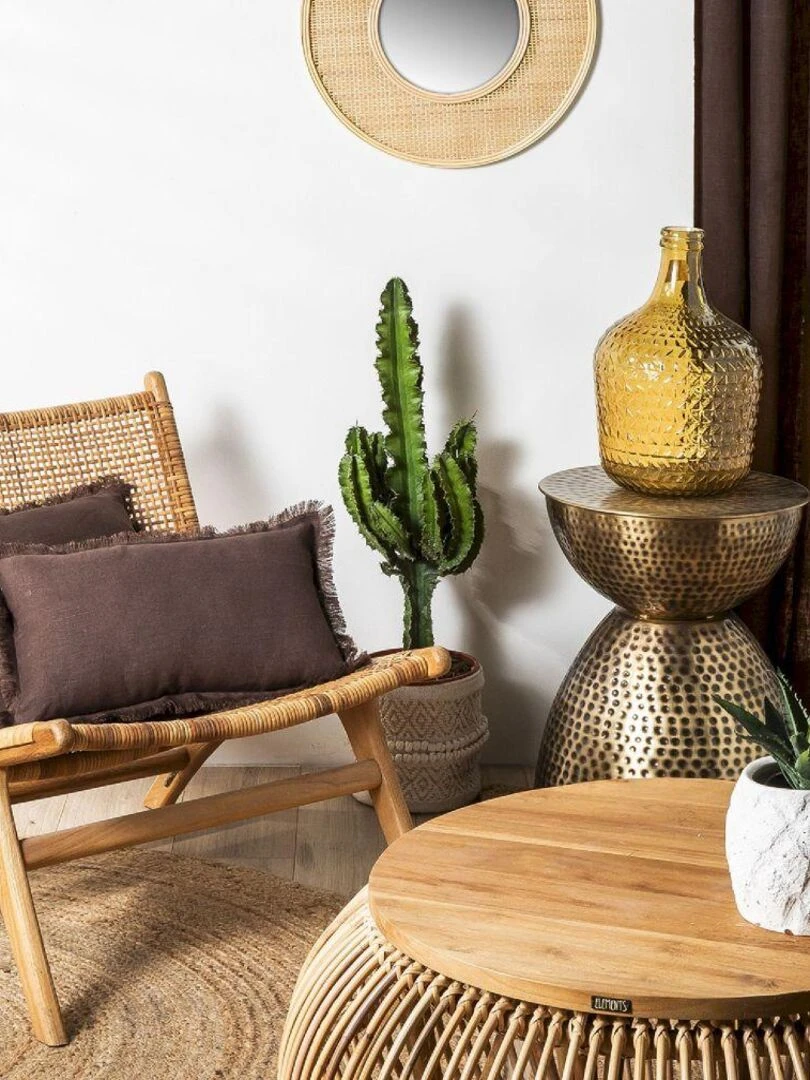 Coussin lin bords effilés 'Deko&co'   Marron chocolat