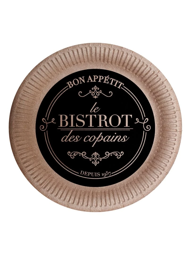 Set de 10 assiettes en kraft 18 cm Bistrot parisien Marron