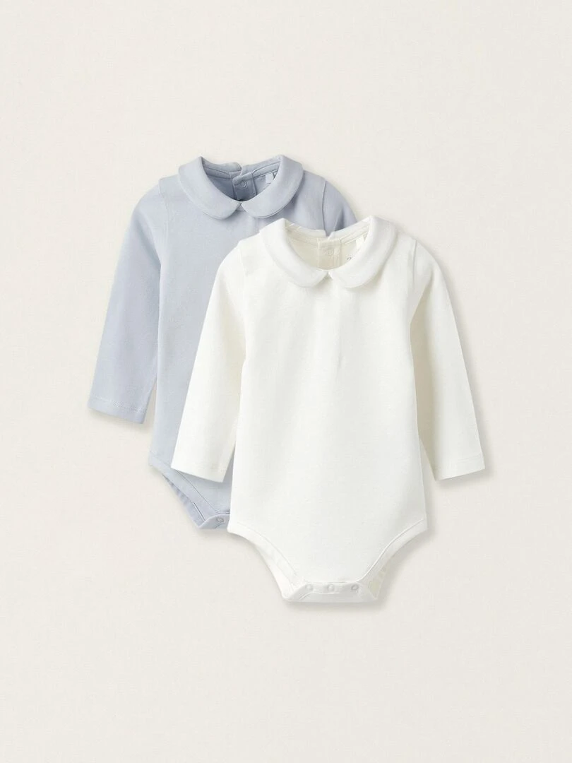 Pack 2 Bodies en Coton pour Nouveau Né manches longues ATLANTIC COMPANY Bleu clair