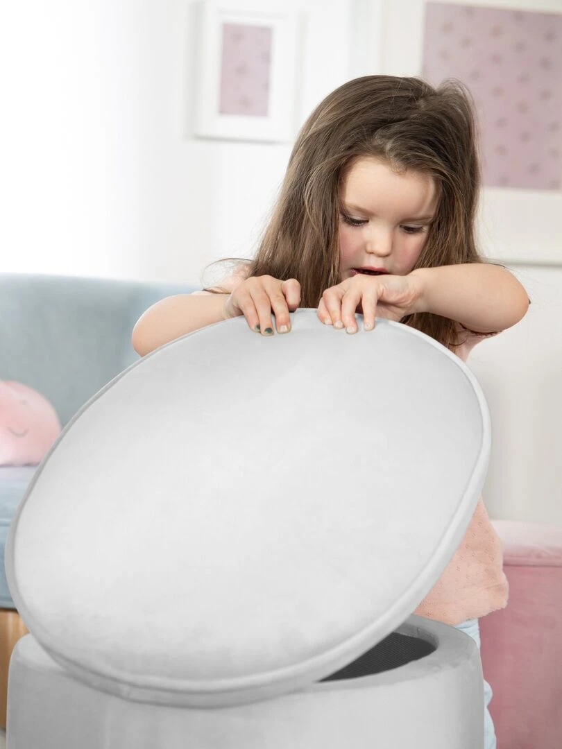 ROBA Tabouret Ovale en Velours pour Chambre Enfant "Lil Sofa" Avec Coffre de Rangement Gris Gris