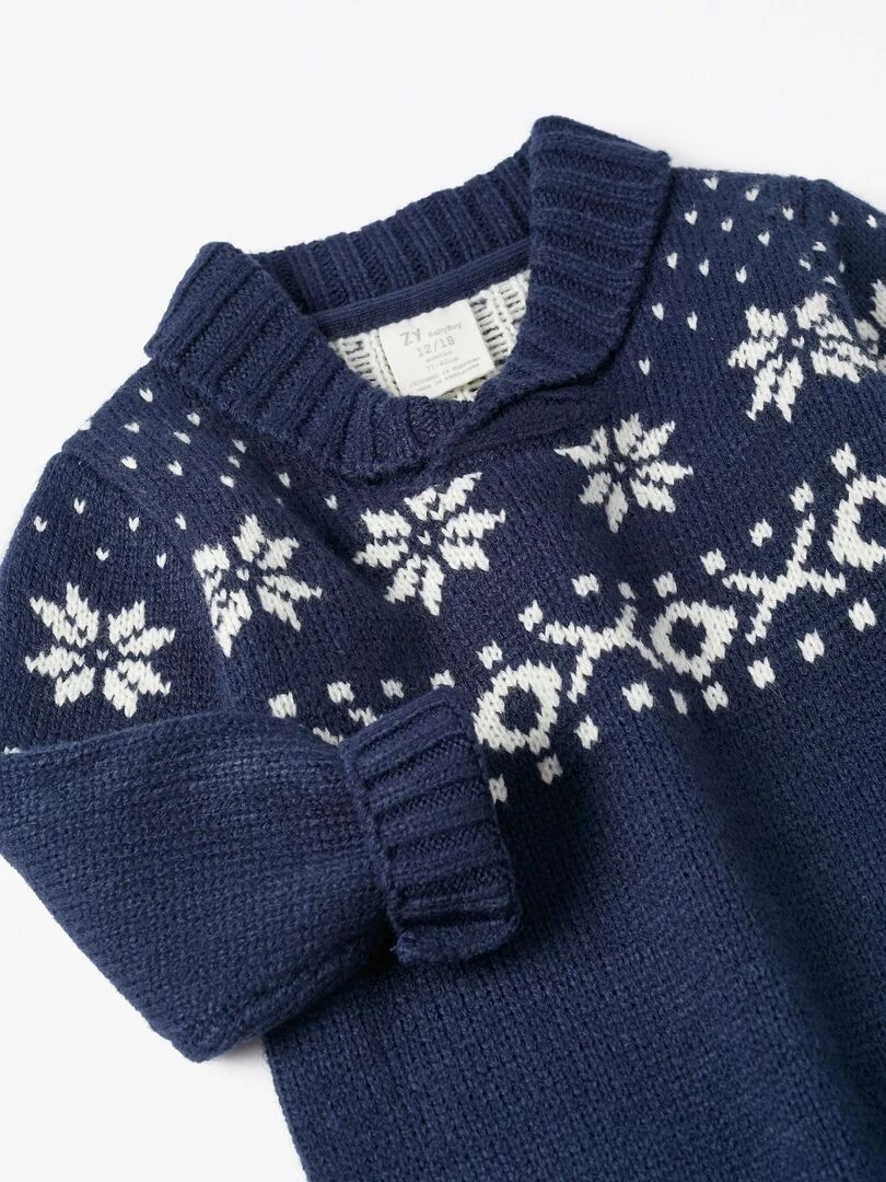 Pull en grosse maille à motif pour bébé garçon   NOËL   Bleu foncé