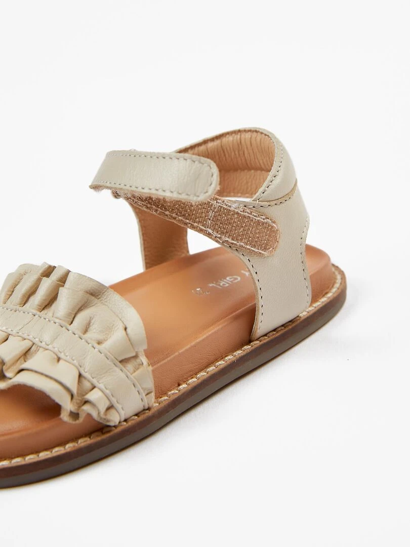 Sandales en Cuir avec Volants Bébé Fille   ISLAND CLUB   Blanc