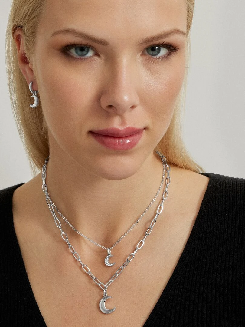 Boucles d'oreilles Luna en zircone rhodiées avec finition rhodiée   Multicolore