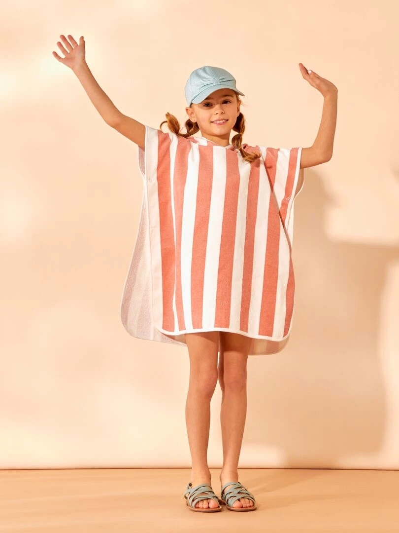 Poncho de bain   Blanc/rose