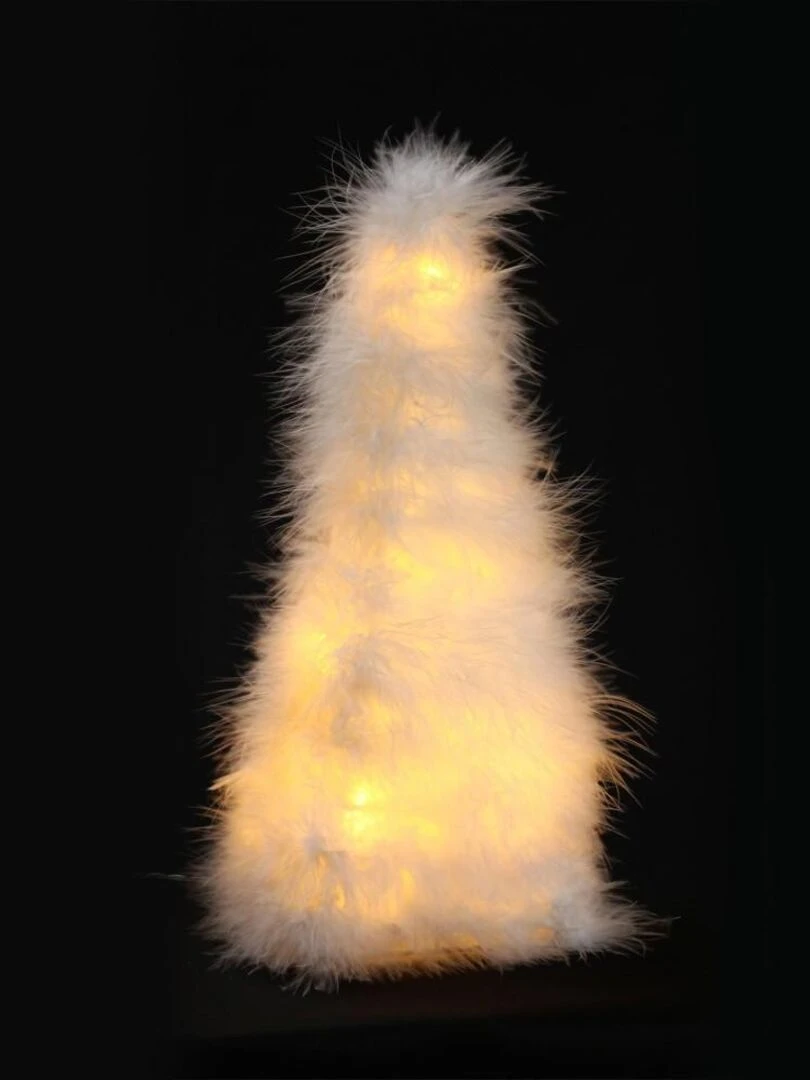 Sapin plumes leds blanc chaud   H40   piles   Blanc