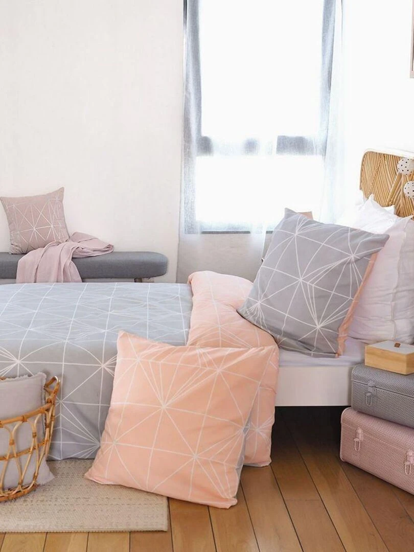 Housse de couette 140x200 + 1 taie d'oreiller 63x63 Coton Shyne   Gris