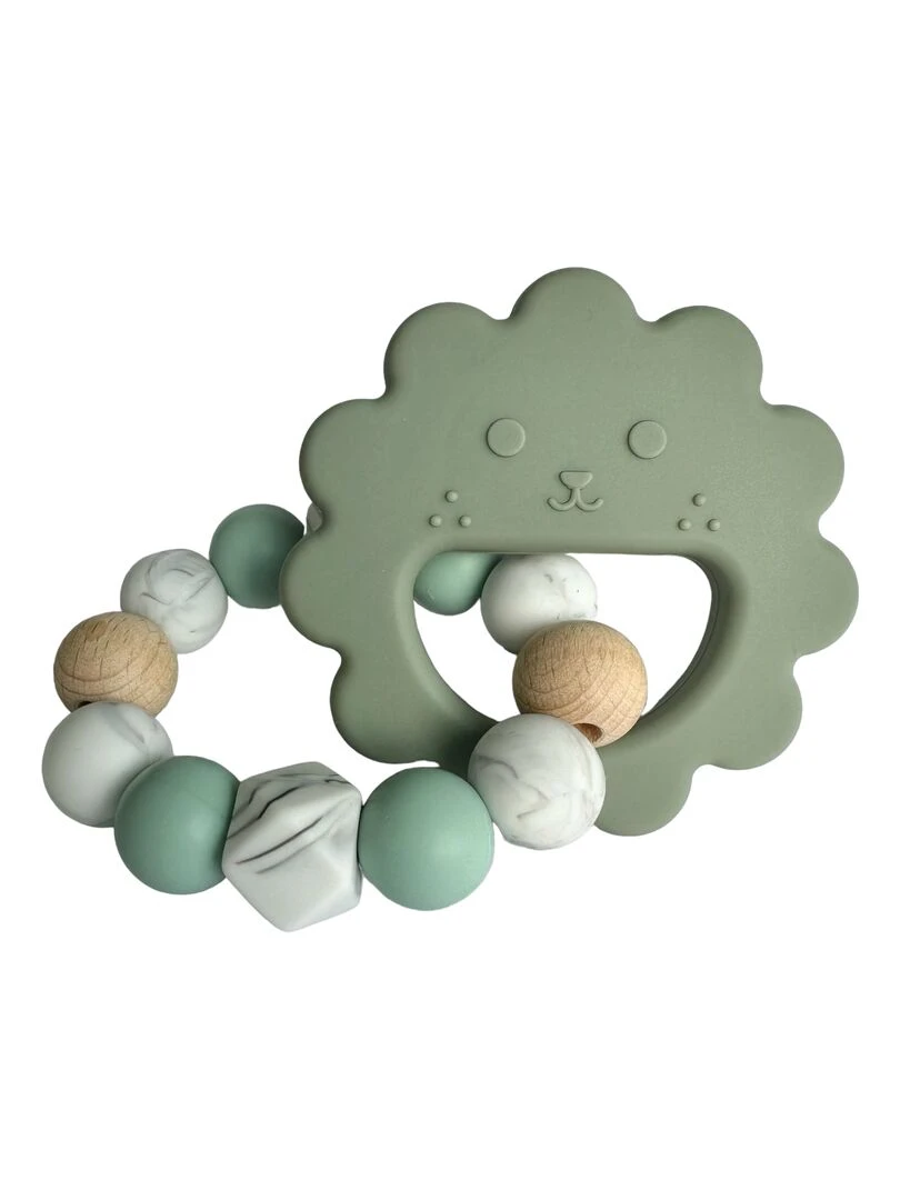 Hochet biscuit bois et silicone Vert