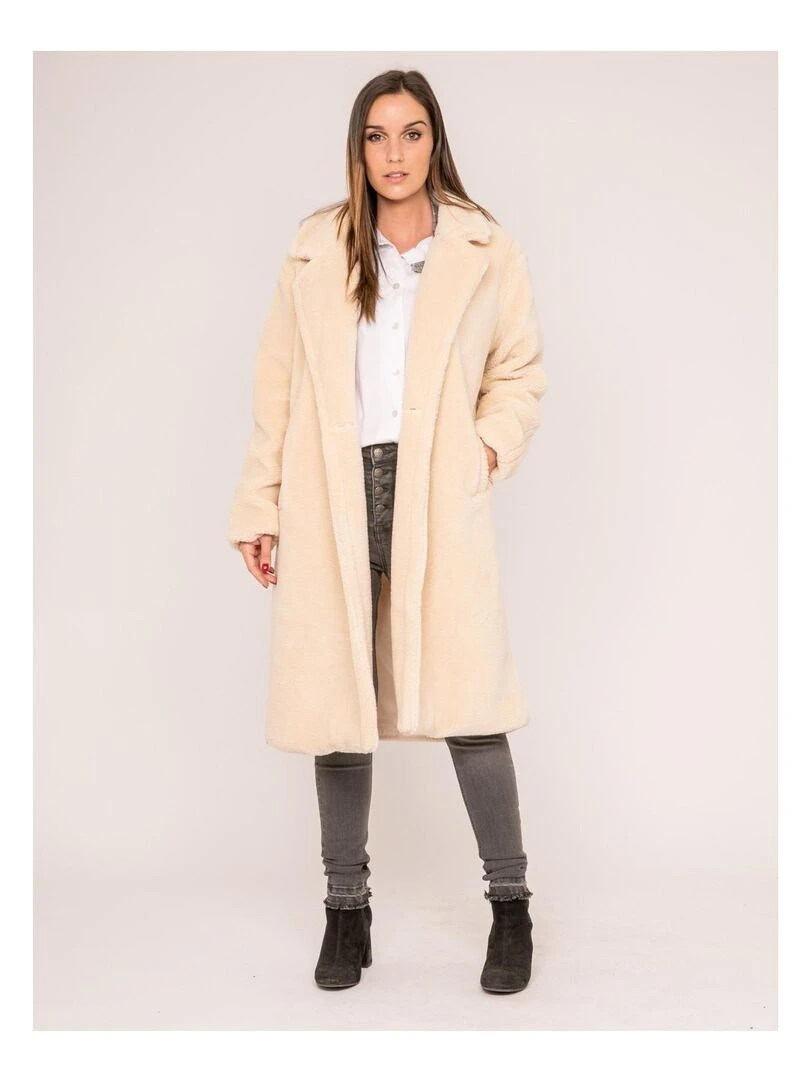 Manteau long fausse fourrure ULYNE   Ecru