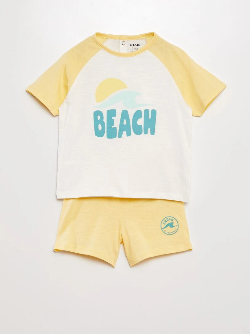 Ensemble short + t shirt 'beach' 2 pièces Jaune