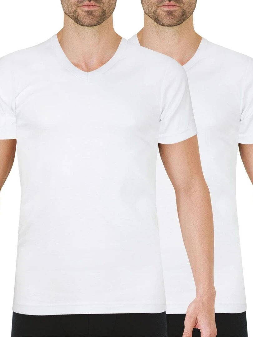 Lot de 2 tee shirts col V homme Easy Color Blanc