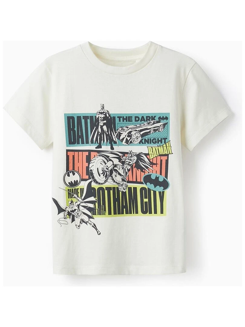T shirt en jersey de coton pour garçon 'Batman' manches courtes Blanc