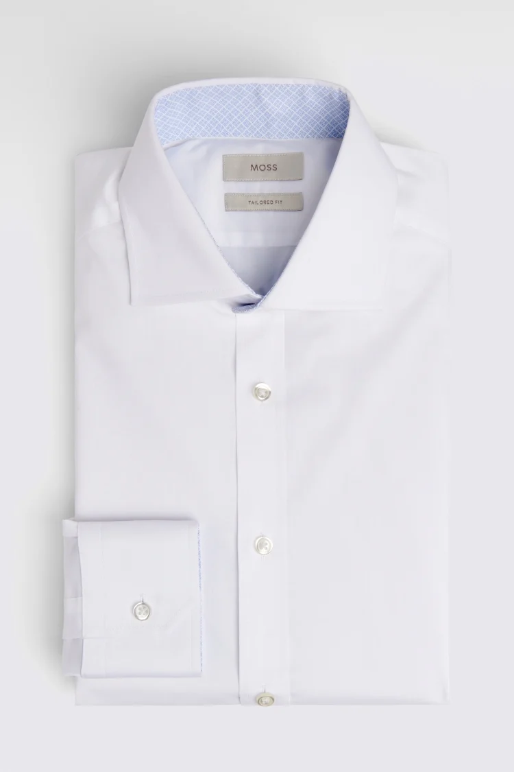 Tailored Fit White Stretch Contrast Shirt   Buy Online at Moss