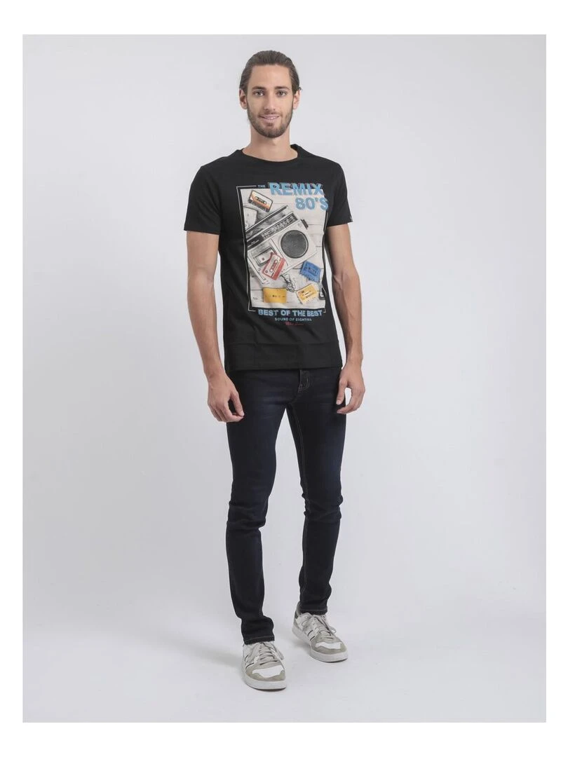 T shirt col rond pur coton JAMIX   Noir